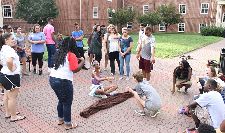 Students gather outside