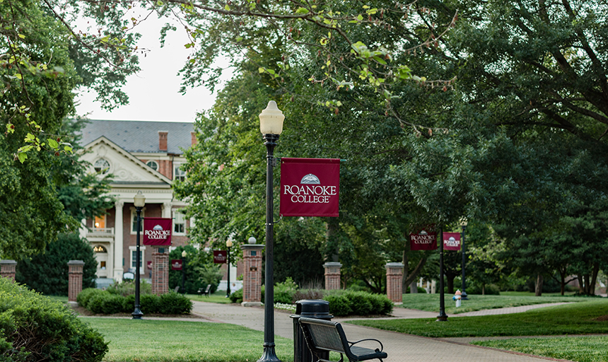 Roanoke College banner on campus