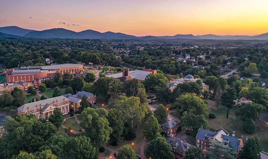 sunset over campus