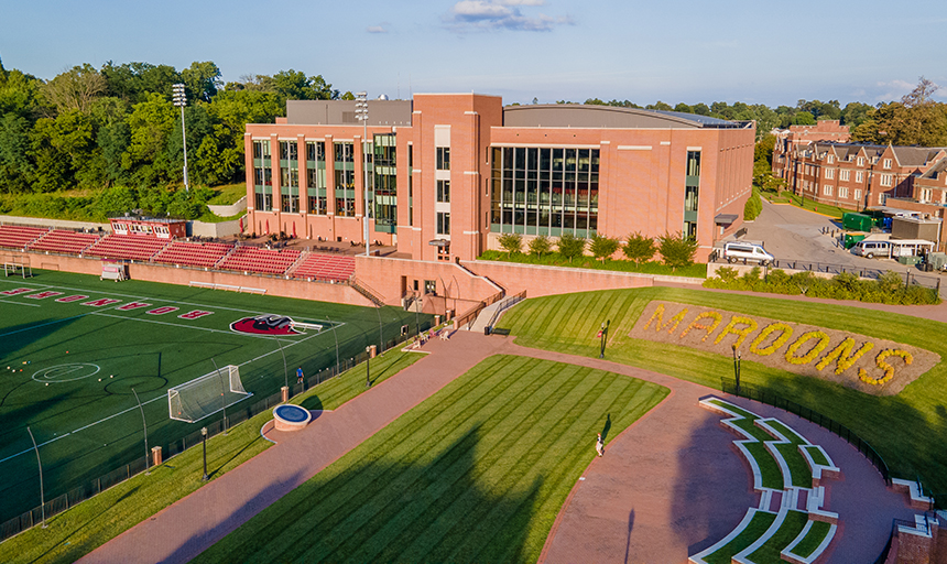 Cregger Center and Maroon Athletic Quad on sunny day