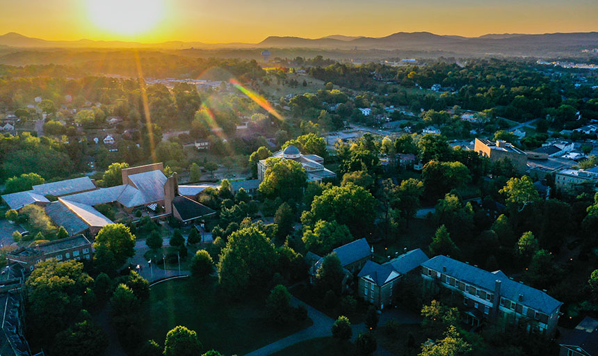 campus view at sunset