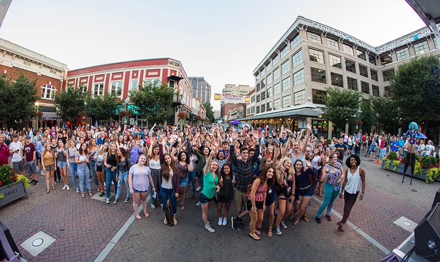 Students in Roanoke's Market Square