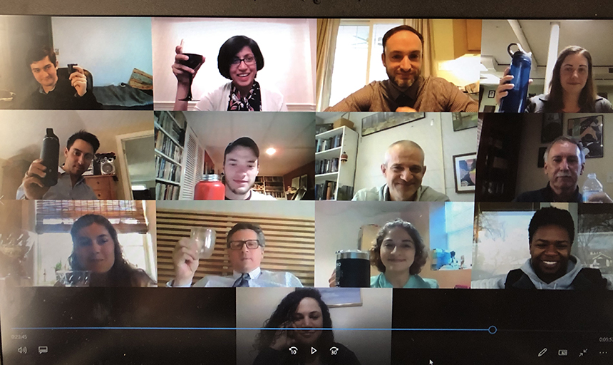 Students, faculty raise drinks on group video chat