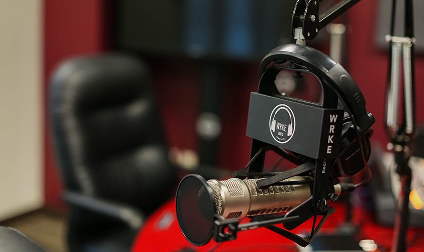 Radio microphone with WRKE logo