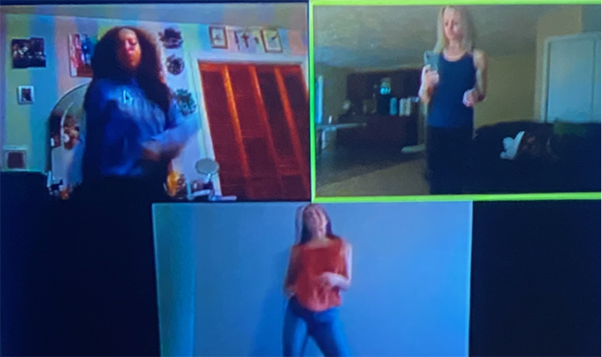 Women dance on video chat