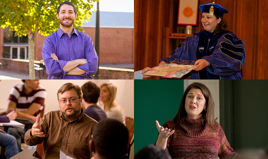 Four professors smiling and teaching