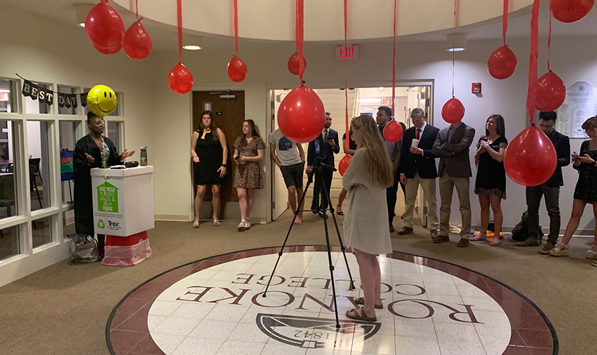 Students lining up in lobby for graduation