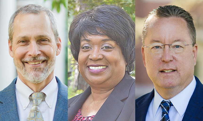 Three headshots of people on campus