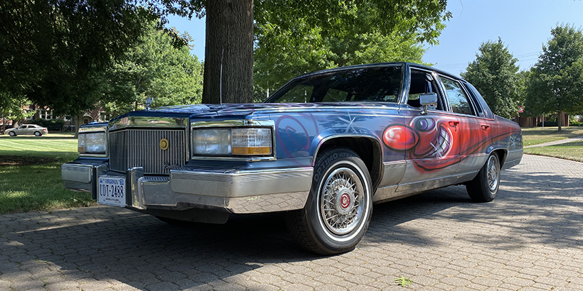 Painted car is seen on Back Quad of Roanoke campus