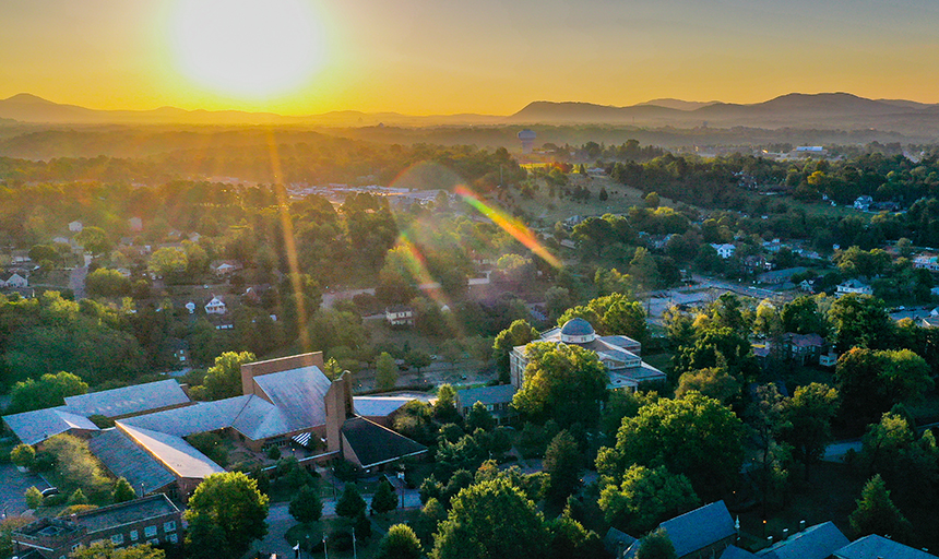 sunset over campus