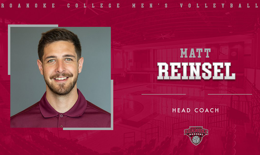 Graphic announcing Matt Reinsel as men's volleyball coach