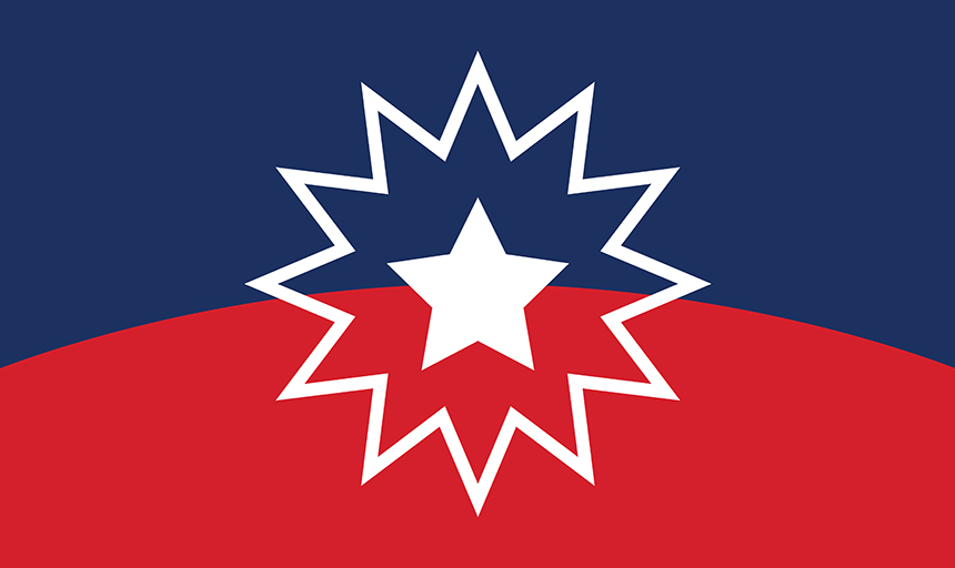 Juneteenth logo, blue and red background with white star in middle