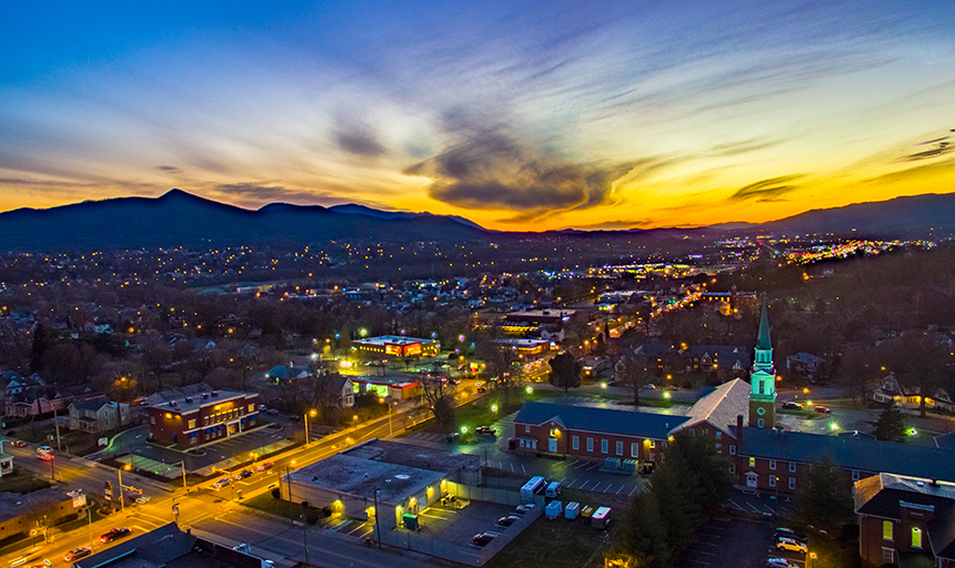 sunset over downtown Salem