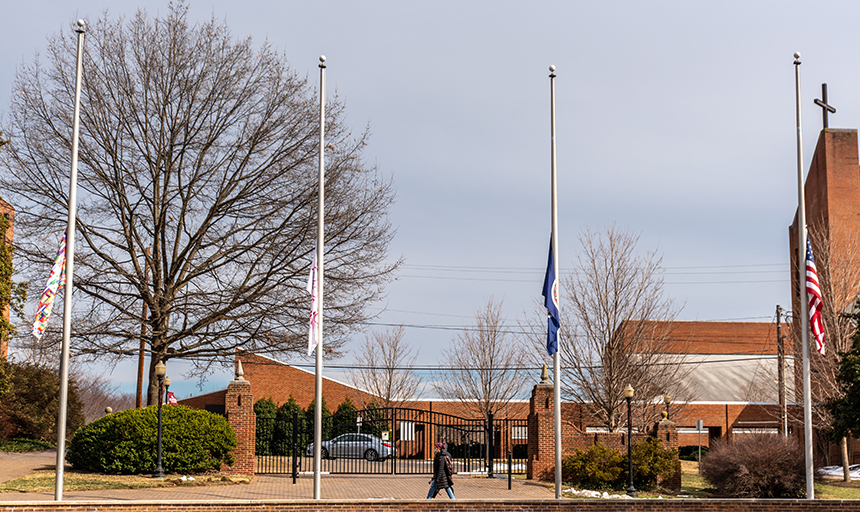 Flags on campus at half mast