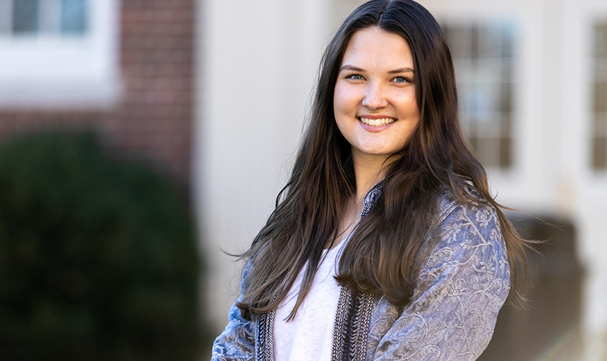 Dixie Weaver stands outside on Roanoke College campus