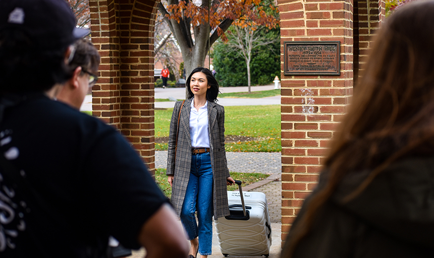 Lynn Kim Do on set at Roanoke College