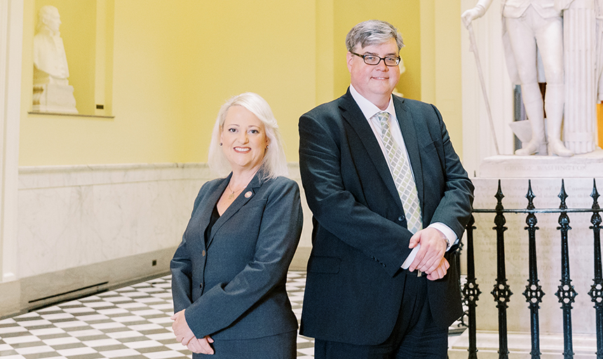 Nicole Riley and Bryan Horn stand in the Virginia State Capitol