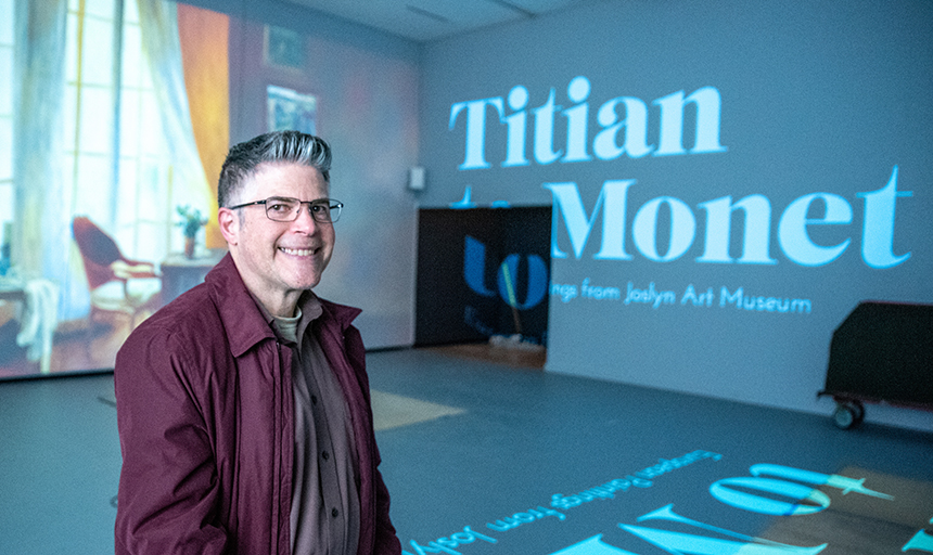 Gordon Marsh, professor of fine arts, inside the interactive portion of the "Titian to Monet" exhibition at the Taubman Museum of Art in Roanoke.