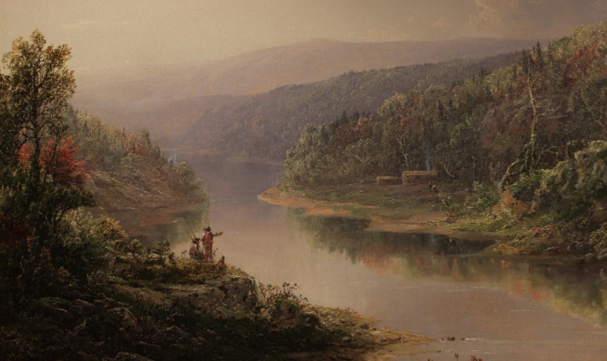 William L. Sonntag (American, 1822-1900), “Fishing on the Potomac,” oil, 1855, 43x30” 