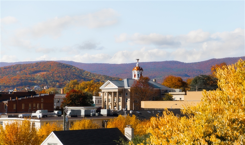 View of Salem, including the cupola on top of West Building