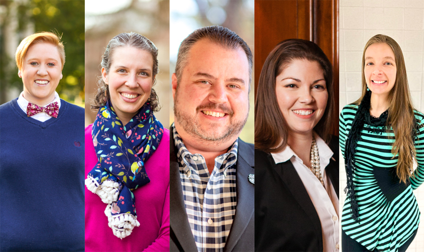 Rachael Clark, Dr. Alison Clifton, Cody Sexton '11, Lynsey Allie and Melissa Carr '05