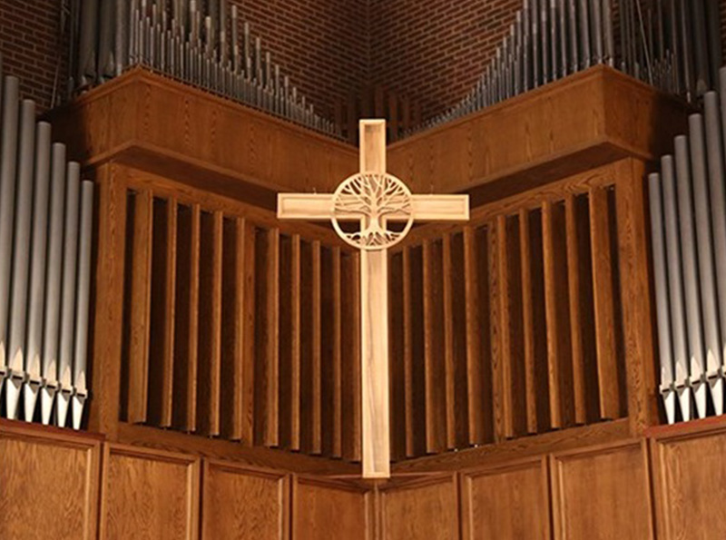 picture of the bittle tree of life cross hanging in antrim chapel