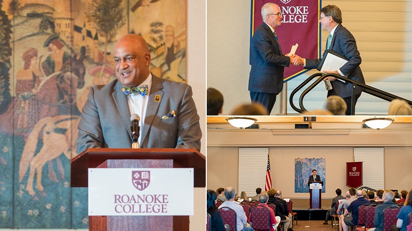 Collage of three photos featuring James Duff and members of the regional legal community who offered introductory remarks at the event