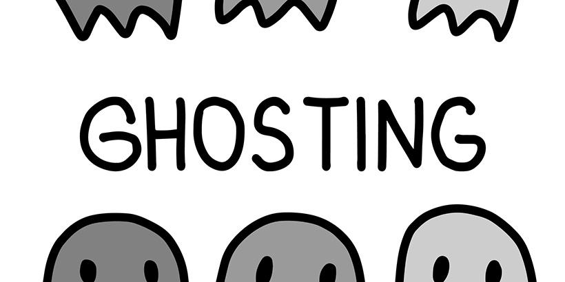 Slide that reads ghosting with illustrations of ghosts flanking the text