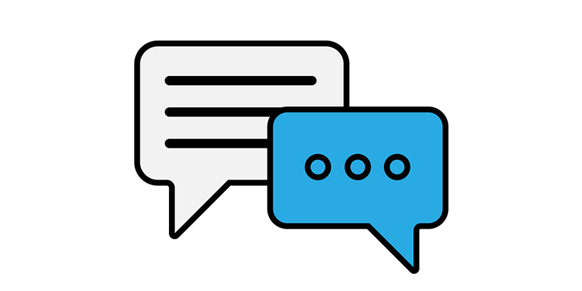 Slide with an illustration of a text bubble with a completed message (message not readable) and a second text bubble with the three dots icon