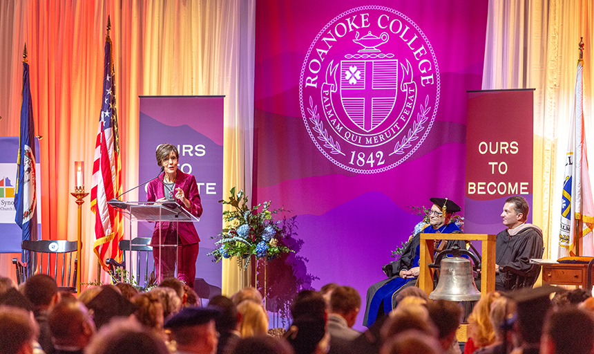 The Rev. Kelly Shushok introduces her husband, Frank Shushok Jr., as Roanoke College's 12th president.