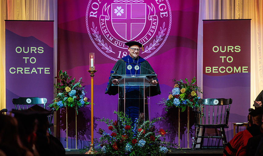 President Frank Shushok Jr. delivers his inauguration address in the Cregger Center.