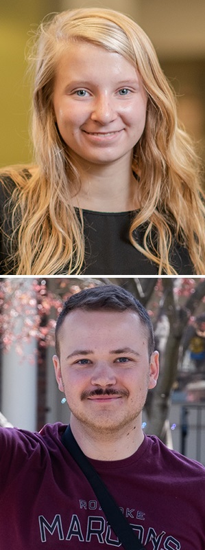 Photoset of two images showing Katherine Charbonneau ’23 and George Kendall ’23 smiling for pictures