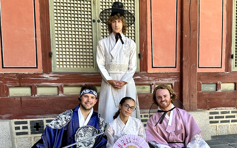 Roanoke students wearing Korean hanboks