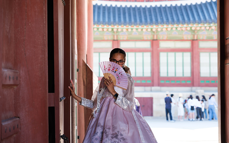 Roanoke student wearing Korean hanbok