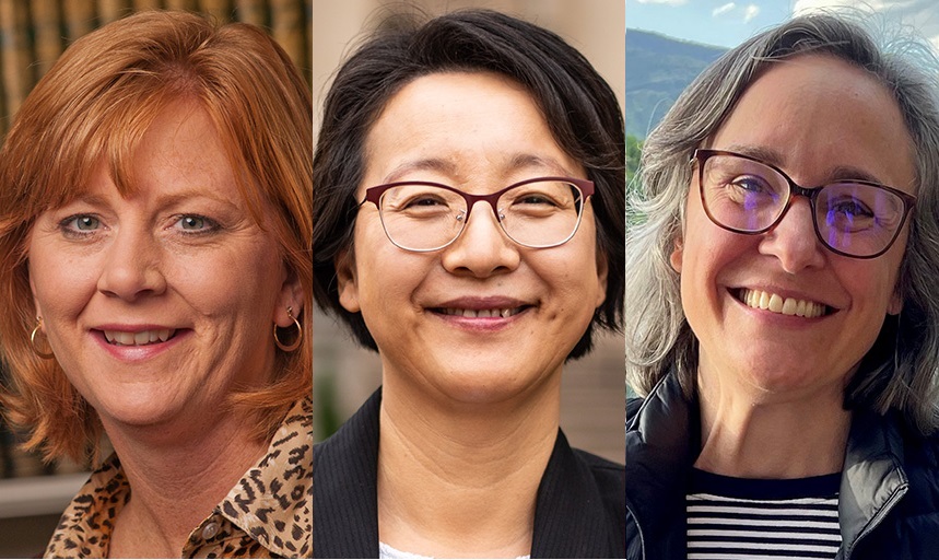 Collage of three headshots showing Sharon Gibbs, Stella Xu and Giuliana Chapman