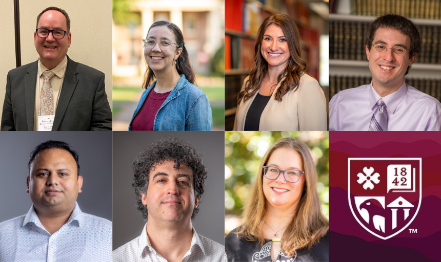 collage of faculty headshots with logo