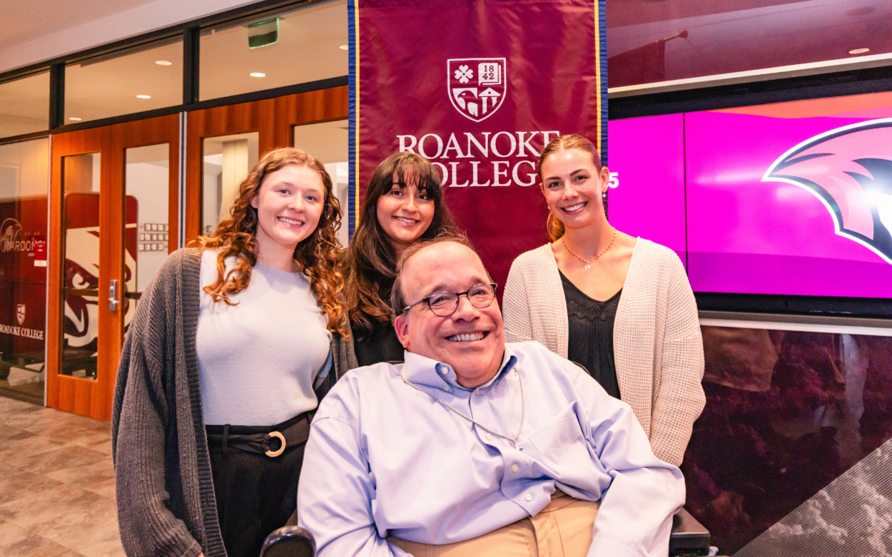 Students within the Disability Studies Program pose with alum Kent Shiner during an award ceremony for a scholarship in Kent's name.
