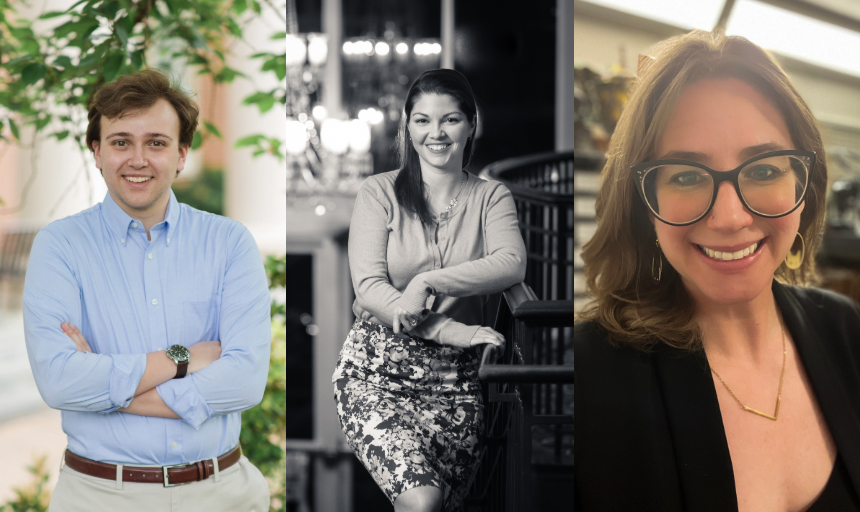 individual photos of three alumni in a row