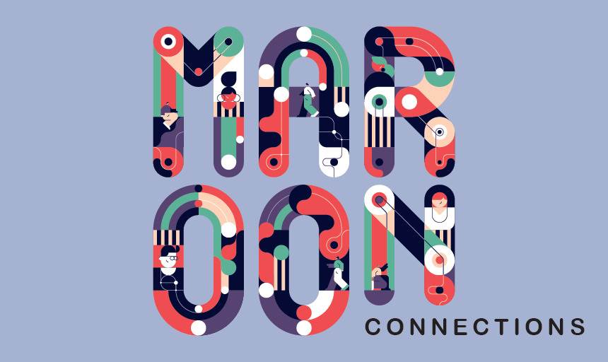 Graphic of the word "Maroon" in various colors with the word "connections" under it.