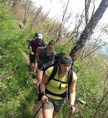 Students hiking the Appalachian Trail