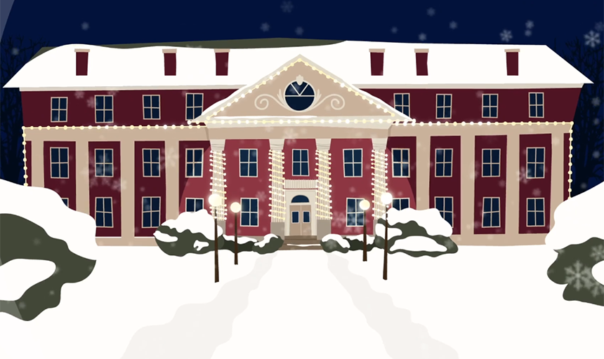 Illustration of the Administration building in snow