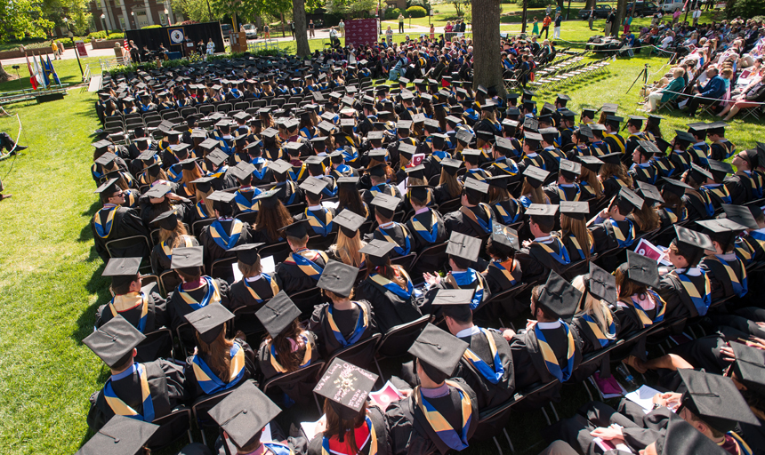 graduates at commencement ceremony