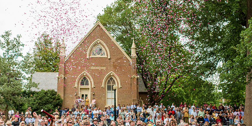 Confetti in the air at commencement