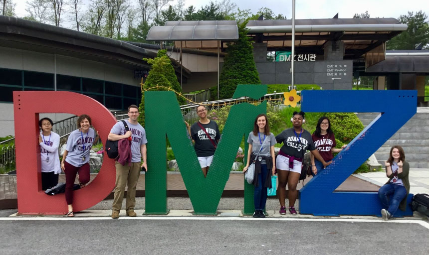 Students posing at the DMZ on the border of North and South Korea