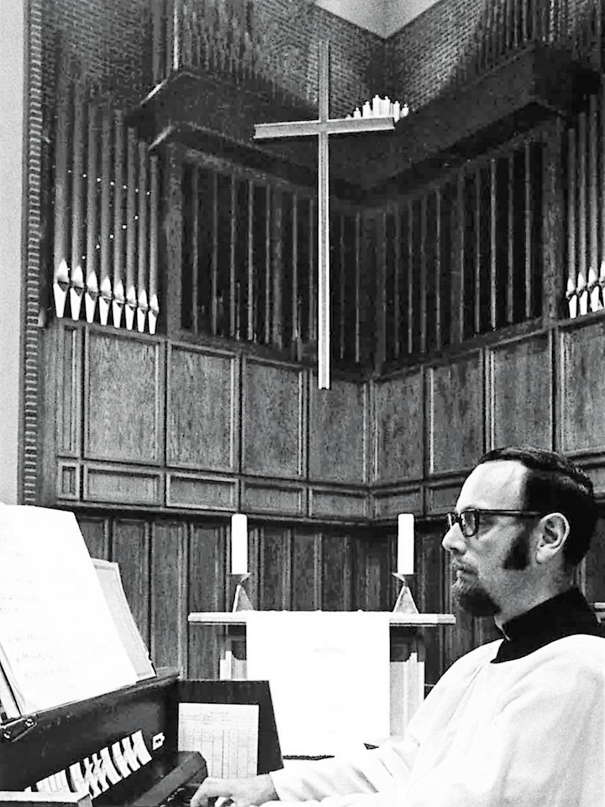 Dr. Donald Moe playing the Atrim Chapel Organ in 1970.