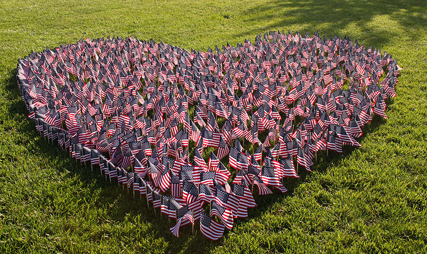 Heart made out of American flags