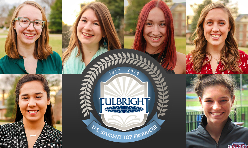 Pictures of Fulbright logo and headshots of Roanoke College 