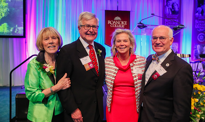 Dr. David Gring and his wife, Susan, and Dr. Norman Fintel's wife, Jo, and President Maxey
