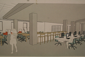 sketch of new seating area in the library