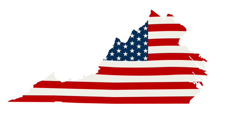 graphic of US Flag in the shape of the Commonwealth of Virginia